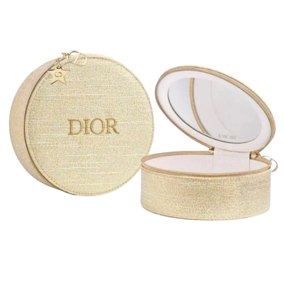 DIOR Beauty Limited Edition Vanity Case – Round Makeup Bag with Mirror (Gold)