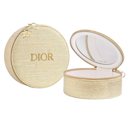 DIOR Beauty Limited Edition Vanity Case – Round Makeup Bag with Mirror (Gold)