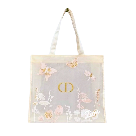 Dior Beauty Embroidered Butterflies & Dragonflies Tote Bag